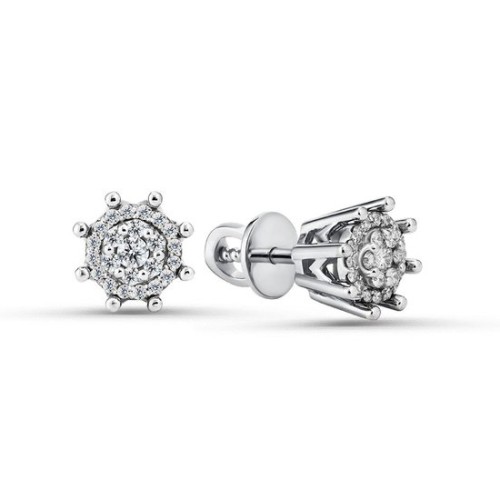 Серьги пусеты (гвоздики) из белого золота с бриллиантом