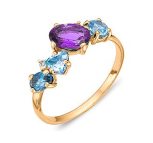 Золотое кольцо с полудрагоценными камнями