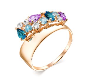 Золотое кольцо с полудрагоценными камнями