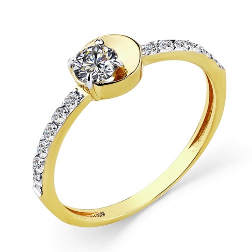 Кольцо из желтого золота с фианитом