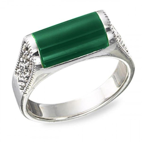 Кольцо из серебра 925 пробы с агатом зеленым