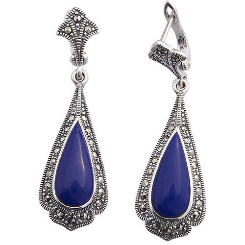 Серебряные cерьги висячие с лазуритом