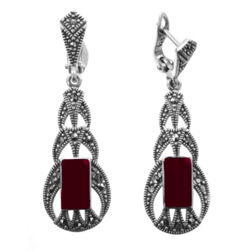 Серебряные cерьги висячие с сердоликом