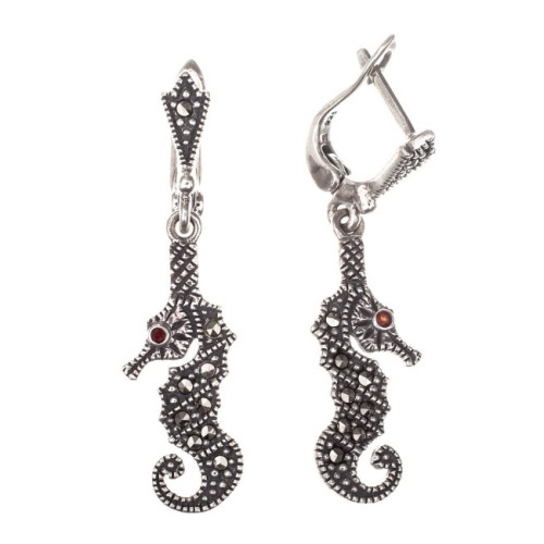 Серебряные cерьги висячие с гранатом