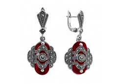 Серебряные cерьги висячие с кораллом