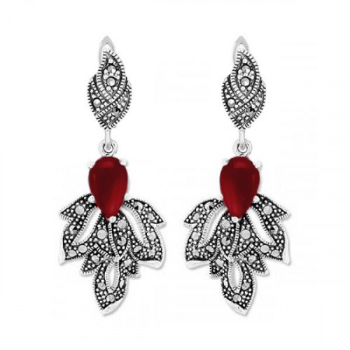 Серебряные cерьги висячие с кораллом