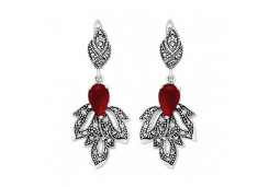 Серебряные cерьги висячие с кораллом