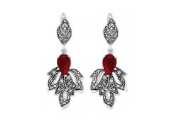 Серебряные cерьги висячие с кораллом