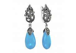 Серебряные cерьги висячие с бирюзой