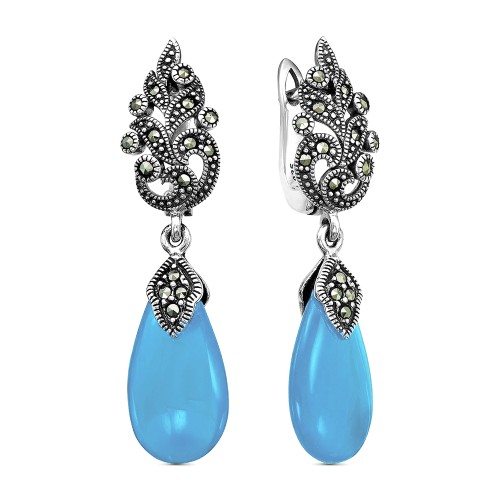 Серебряные cерьги висячие с бирюзой