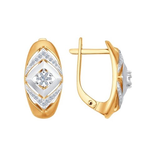 Золотые cерьги классические с бриллиантом