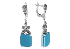 Серебряные cерьги висячие с бирюзой