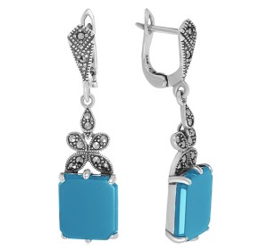 Серебряные cерьги висячие с бирюзой