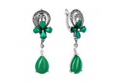 Серебряные cерьги висячие с агатом зеленым