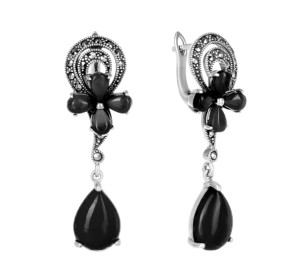 Серебряные cерьги висячие с агатом