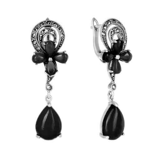 Серебряные cерьги висячие с агатом