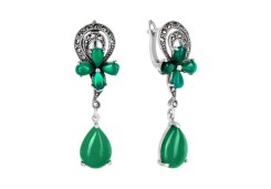 Серебряные cерьги висячие с агатом зеленым