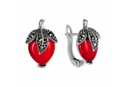 Серебряные cерьги классические с кораллом