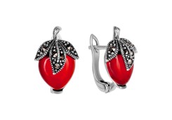 Серебряные cерьги классические с кораллом