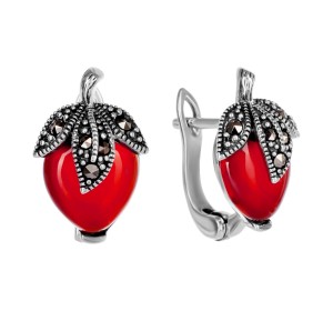 Серебряные cерьги классические с кораллом