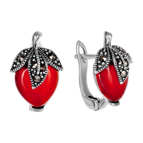 Серебряные cерьги классические с кораллом