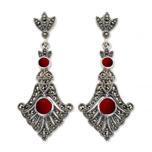 Серьги из серебра 925 пробы с сердоликом