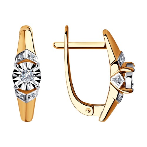 Золотые cерьги классические с бриллиантом