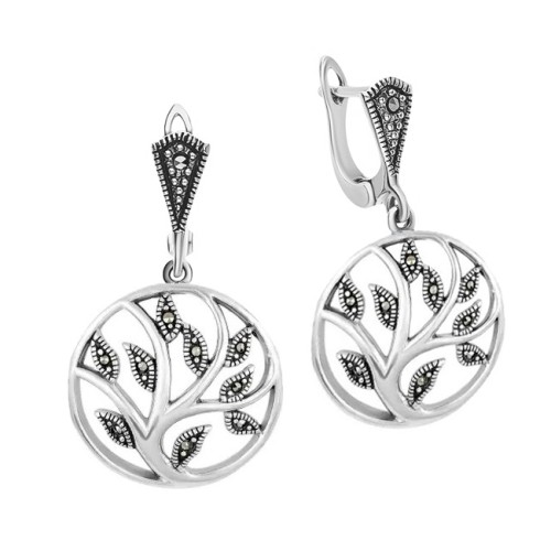 Серебряные cерьги висячие с марказитом