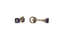 Золотые cерьги пусеты (гвоздики) с аметистом