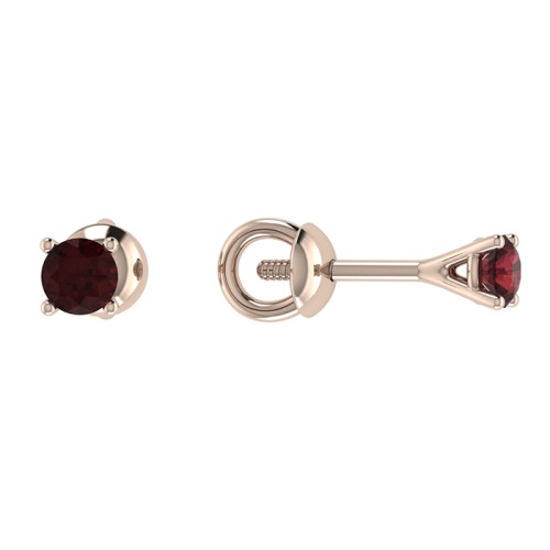 Золотые cерьги пусеты (гвоздики) с гранатом