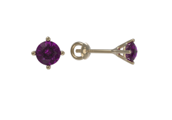Золотые cерьги пусеты (гвоздики) с аметистом