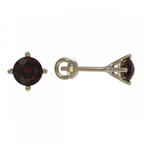 Золотые cерьги пусеты (гвоздики) с гранатом