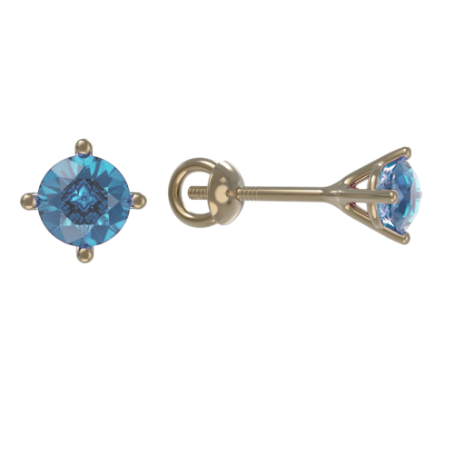 Золотые cерьги пусеты (гвоздики) с топазом