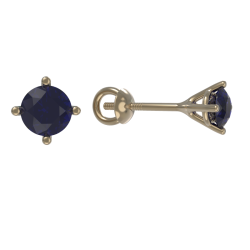 Золотые cерьги пусеты (гвоздики) с сапфиром