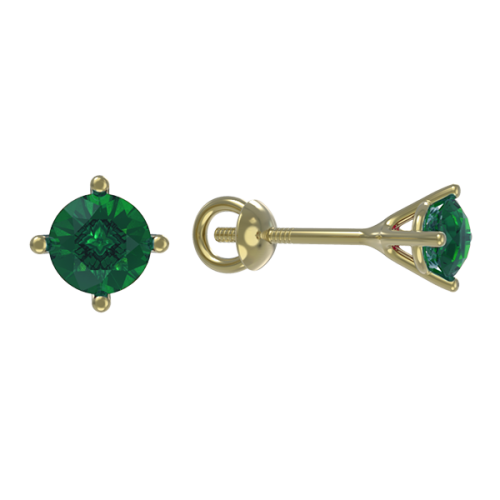 Серьги пусеты (гвоздики) из желтого золота с изумрудом