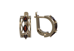 Золотые cерьги классические с гранатом