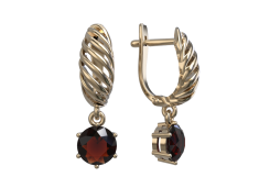 Золотые cерьги висячие с гранатом
