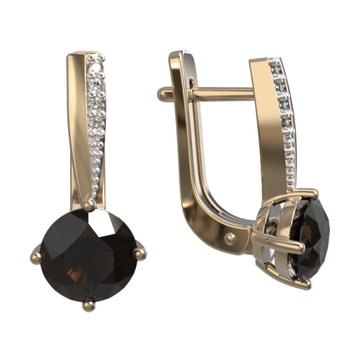 Золотые cерьги с раух-топазом