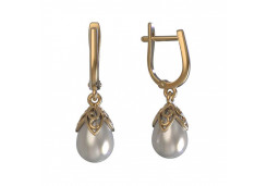Золотые cерьги висячие с жемчугом