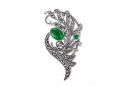 Брошь из серебра с агатом зеленым
