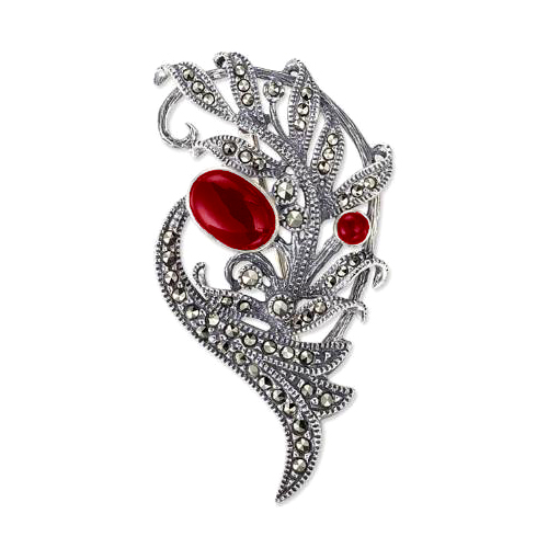 Брошь из серебра с кораллом