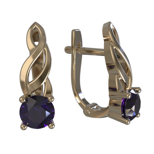 Золотые cерьги с аметистом