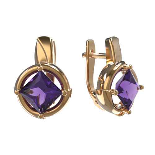 Золотые cерьги с аметистом