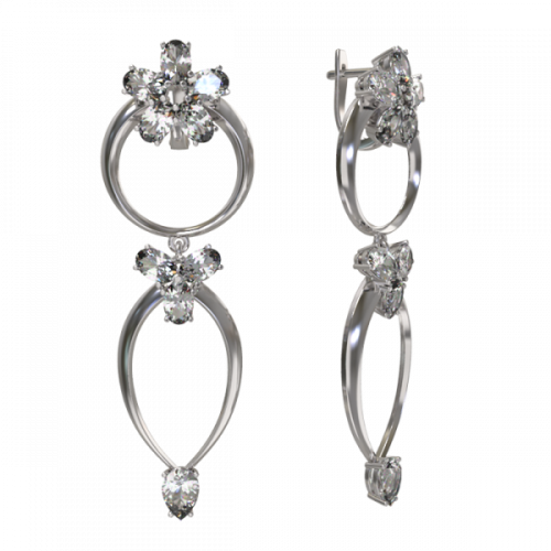 Серебряные cерьги висячие с фианитом