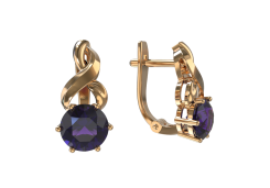 Золотые cерьги классические с аметистом