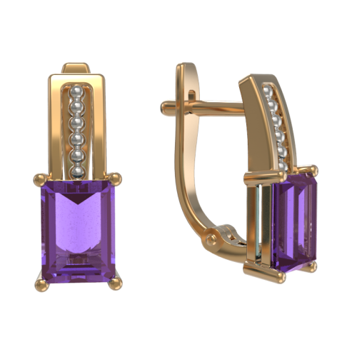 Золотые cерьги с аметистом