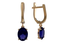 Золотые cерьги висячие с сапфиром