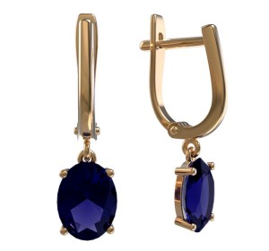 Золотые cерьги висячие с сапфиром