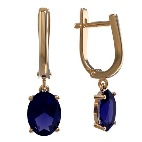 Золотые cерьги висячие с сапфиром