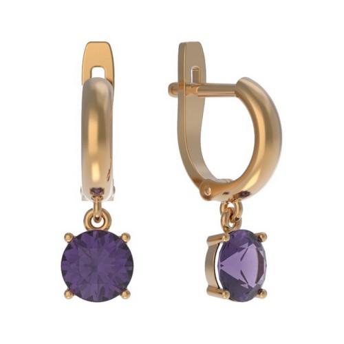 Золотые cерьги висячие с аметистом